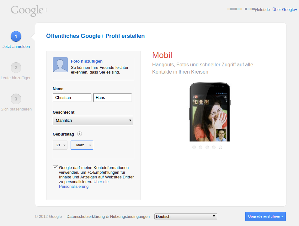 Neues Google Plus Profil mit Google Apps