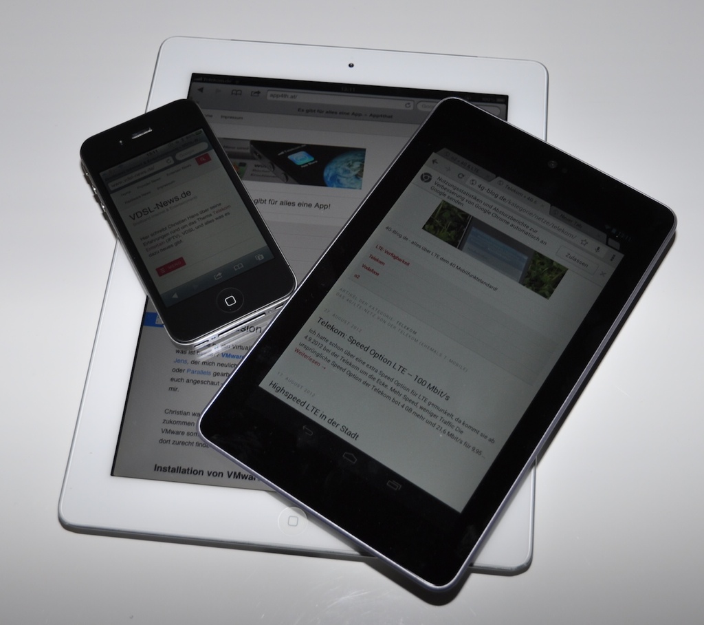 iPad 2, Nexus 7, iPhone 4